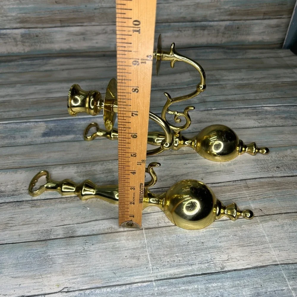 Brass Wall Sconce Candle Stick‎ Holders Pair Single Arm Regency Vintage